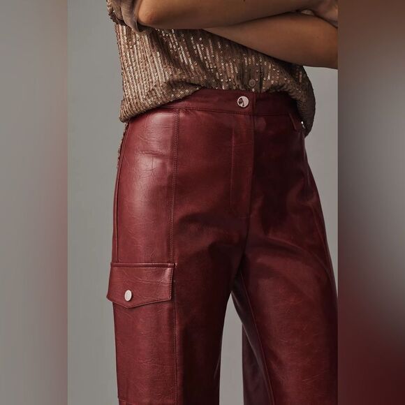 ❤️Elegant ANTHROPOLOGIE Faux Leather Wide-Leg Pants | sz.12 - Picture 4 of 9